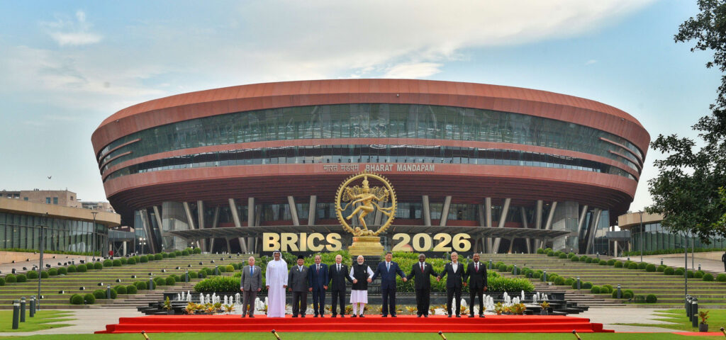 BRICS leaders gather at Bharat Mandapam during the 18th BRICS Summit in New Delhi
