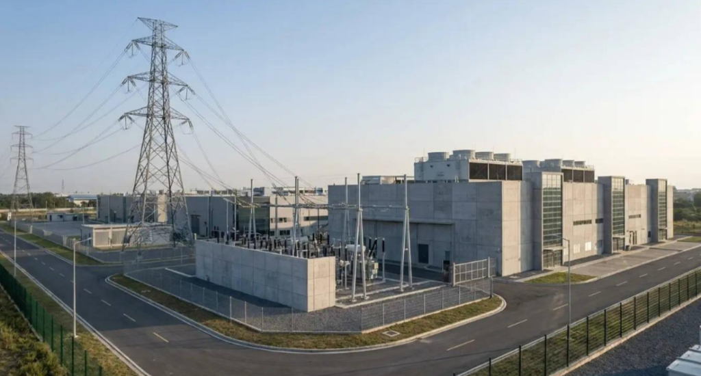 Hyper-scale data centre campus connected to high-voltage power infrastructure.