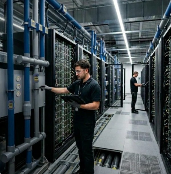 Data centre servers with liquid cooling pipes